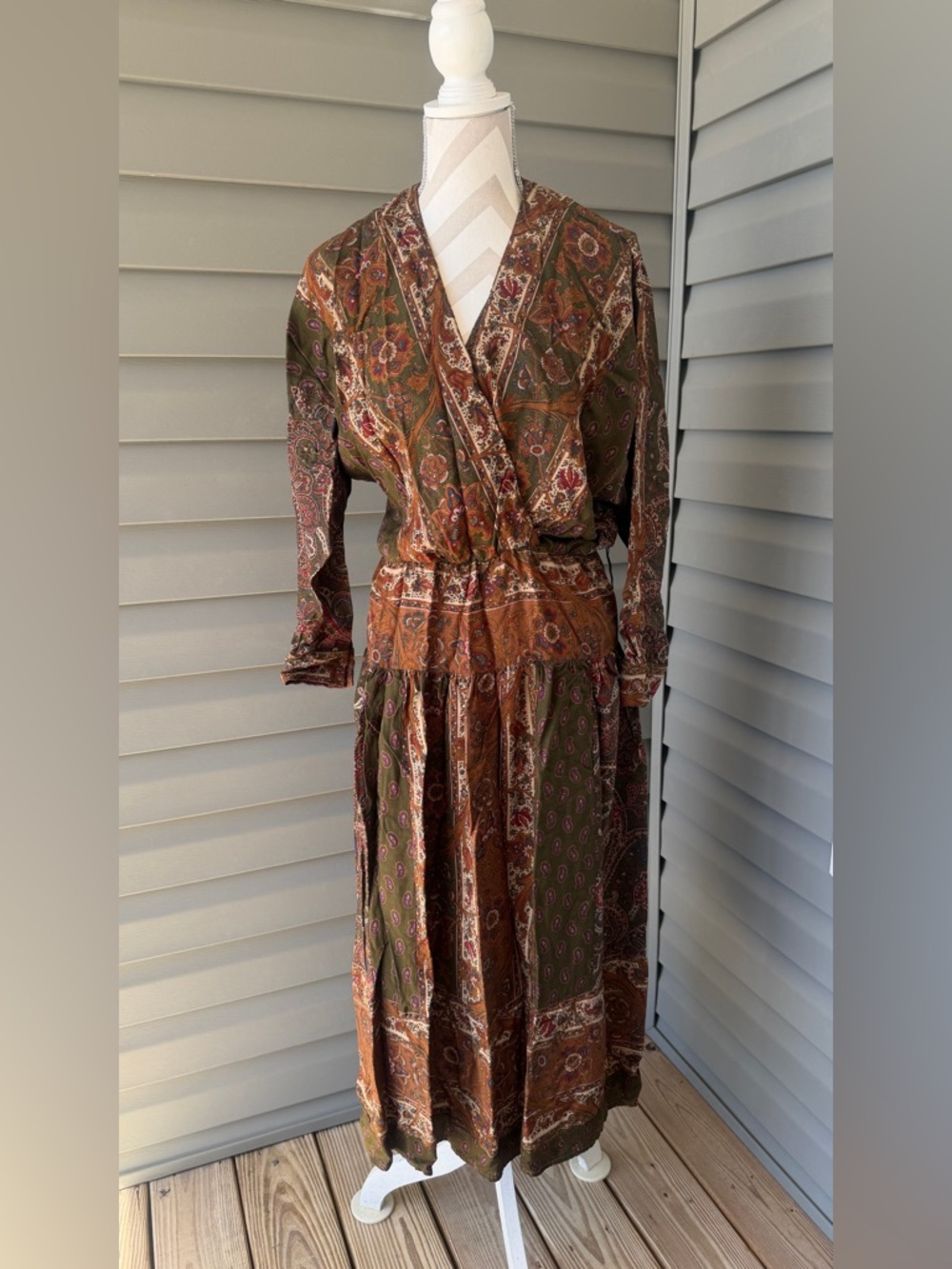 Vintage- Jackie Bernard Bohemian Paisley Wrap-Style Maxi Dress Sz 8